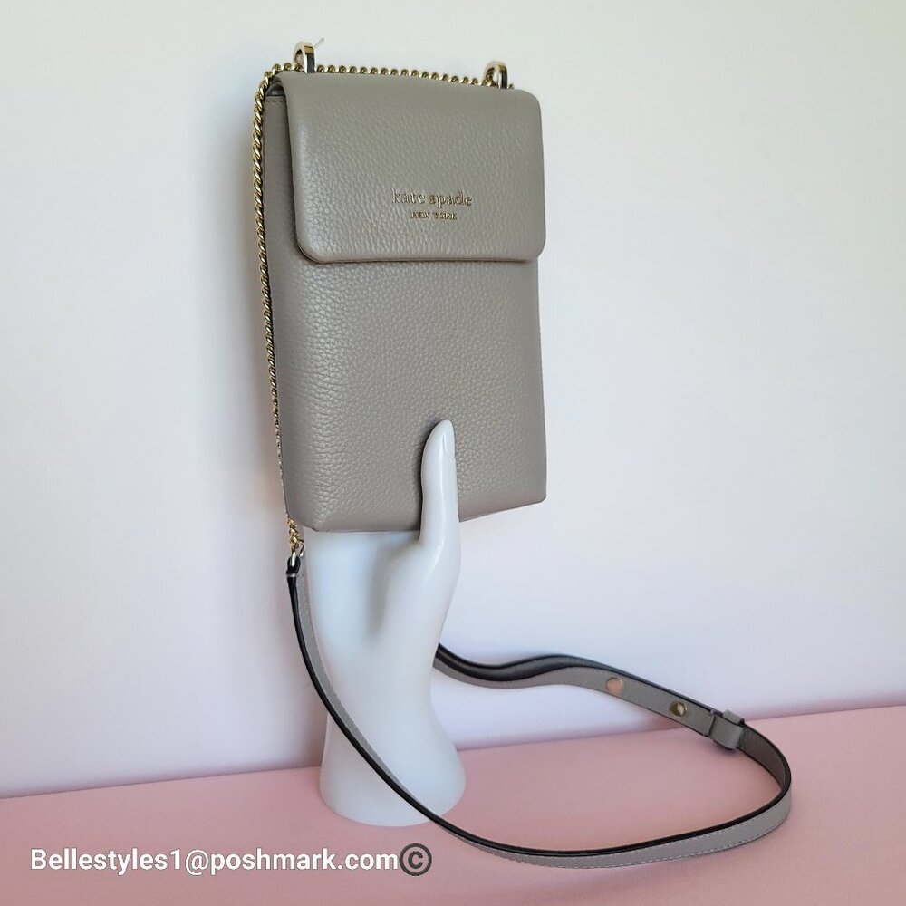 KATE SPADE Bradley North/South Pebbled Leather Phone Crossbody-True Taupe πβ - Picture 3 of 16
